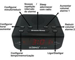 Rádio Relógio Digital Despertador Alarme Duplo Lelong Le-671 Rádio Relógio Digital Despertador Alarme Duplo Lelong Le-671