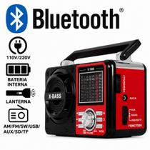 Radio Retro Bluetooth Lanterna Vintage AM FM Bateria Recarregave Pilha Bivot Antena USB SD VERMELHO