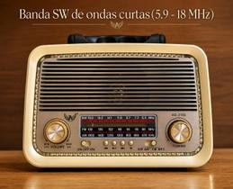 Rádio Retrô Bluetooth Vintage AD-3199 FM AM SW USB Entrada Auxiliar Madeira