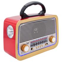 Rádio Retrô com 3 Bandas AM/FM/SW, USB, Cartão de Memória e Lanterna LED