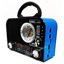 Rádio Retrô Com Relógio e 4 Bandas AM/FM/SW Recarregável USB e SD Marrom LE643