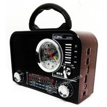 Rádio Retrô Com Relógio e 4 Bandas AM/FM/SW Recarregável USB e SD Marrom LE643 - Lelong