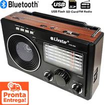 Rádio Retrô Portátil AM/FM/SW com Antena e Entrada USB Cartão SD Bluetooth e Recargavel