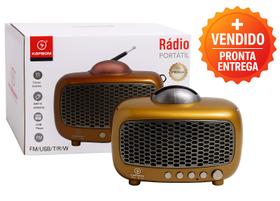 Rádio Retrô Portátil Design Clássico USB FM Entrada Auxiliar Som Estéreo Portátil Bateria Recarregável