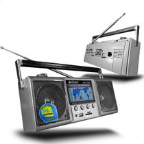 Rádio Retro Portátil Recarregável Dois Alto Falante 3 Polegadas Com 11 Bandas 6v AM FM SW TF USB