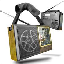 Radio Retro Recarregável Vintage Portatil AM FM Bateria Entrada Auxiliar Pilha Bivolt