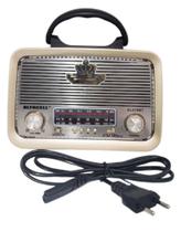 Rádio Retrô Vintage AM/FM Bluetooth USB Pen Drive Recarregável + Pilha Bivolt Lanterna Alça Portátil