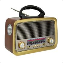 Radio Retro Vintage AM FM Bluetooth USB Recarregavel com Lanterna