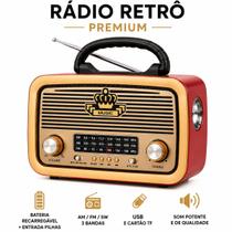 Radio Retro Vintage Am Fm Sw Usb Bluetooth Bateria Recarregavel e Entrada Para Pilha Premium