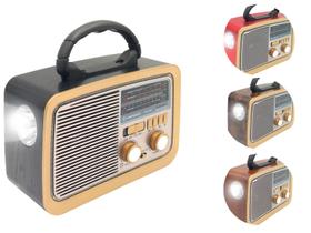 Rádio Retrô Vintage Bluetooth AM FM SD Card Aux USB Mp3 Lanterna Recarregável Bivolt Kapbom