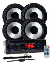 Rádio Roadstar RS2604BR BT/USB/SD/FM/Auxiliar + 4 Alto Falantes 6 Bomber 200w + Antena Rádio