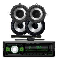 Rádio Roadstar RS2724 24v BT/2 USB/SD/FM/Aux + Par Alto Falantes 6 e 5 Bomber 200w + Antena Rádio
