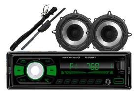 Rádio Roadstar RS2724 24v BT/2 USB/SD/FM/Auxiliar + 2 Alto Falantes 5 Bomber 100w + Antena Rádio