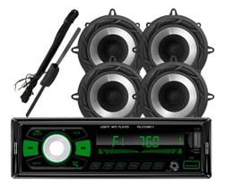 Rádio Roadstar RS2724 24v BT/2 USB/SD/FM/Auxiliar + 4 Alto Falantes 5 Bomber 200w + Antena Rádio