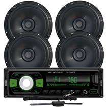Rádio Roadstar RS2724 24v BT/2 USB/SD/FM/Auxiliar + 4 Alto Falantes 6 Bomber 200w + Antena Rádio