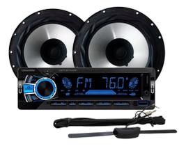 Rádio Roadstar RS2751 BT/2 USB/SD/FM/Auxiliar + 2 Alto Falantes 6 Bomber 100w + Antena Rádio