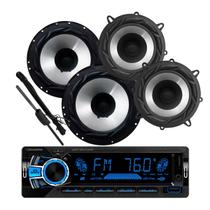 Rádio Roadstar RS2751 BT/2 USB/SD/FM/Auxiliar + Par Alto Falantes 6 e 5 Bomber 200w + Antena Rádio