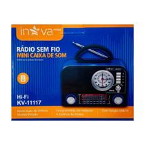 Rádio Sem Fio Retrô Bluetooth Recarregável Inova KV-11117 Rádio Sem Fio Retrô Bluetooth Recarregável Inova KV-11117