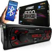 Rádio Som Automotivo MP3 Bluetooth USB Display Led Vermelho S100 Svart