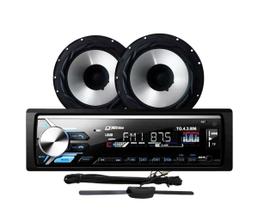 Rádio Tiger Auto TG0403.006 BT/USB/SD/FM/Auxiliar + 2 Alto Falantes 6 Bomber 100w + Antena Rádio