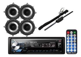 Rádio Tiger Auto TG0403.006 BT/USB/SD/FM/Auxiliar + 4 Alto Falantes 5 Bomber 200w + Antena Rádio