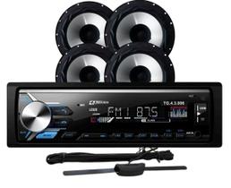 Rádio Tiger Auto TG0403.006 BT/USB/SD/FM/Auxiliar + 4 Alto Falantes 6 Bomber 200w + Antena Rádio