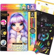 Rainbow High Scratch 'n Style Fashion Sketchbook by Horizon Group USA, Scratch Art, Coloring Book, Inclui Stencils, Crayons, Scratch Art Stickers &amp More,Multi,210933
