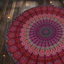 RAJRANG Manta Redonda Pequena de Tecido Mandala Chakra Boho Hippie, Toalha de Mesa de Algodão Puro para Praia, Piquenique e Camping - Rosa e Roxo - 48 polegadas