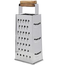 Ralador 4 Faces 21,5cm Quadrado Aço Inox Alça Acácia Mimo Style