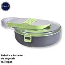 Ralador Cortador Fatiador de Vegetais Legumes Redondo 15 Peças com Escorredor Recipiente Coletor
