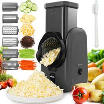Ralador Elétrico de Queijo Giratório com Controle One-Touch, Fatiador de Legumes, Moedor de Nozes e Queijo com 6 Lâminas de Aço Inoxidável Substituíveis (Preto)