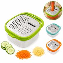 Ralador inox 4 em 1 com recipiente fatiador cortador legumes frutas queijo descascador reservatorio manual