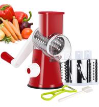 Ralador rotativo de queijo Ourokhome Hand Crank com 3 lâminas vermelhas Ralador rotativo de queijo Ourokhome Hand Crank com 3 lâminas vermelhas