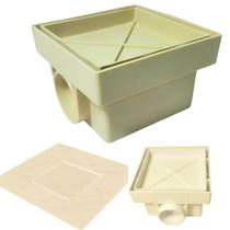 Ralo 10x10 Base Plástica Bege Piso Caixa Anti Odor Rasa Quadrada