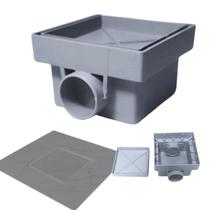 Ralo 10x10 Cinza Oculto Plastico Anti Cheiro Caixa Sifonada Rasa 1 saída e 1 entrada 40mm