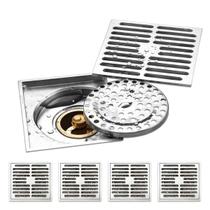 Ralo 10x10 Kit 4 Uni Inox Lavabo Banheiro Cozinha Quintal Anti Odor Anti Inseto Rapido Escoamento Seguro Resistente