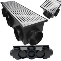 Ralo 14cm X 49cm Inox Perfurado Espelhado Coletor Modular Multi Saídas Preto