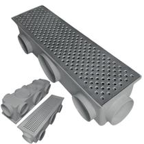 Ralo 15x50 Aluminio Bolinha com Cocho Cinza e Placa Anti Resíduo e Anti Insetos
