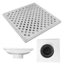 Ralo 20x20 Alumínio Perfurado Coletor Branco Saída Baixa tubo de 100mm com Sistema Sifonado