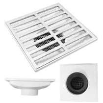 Ralo 20x20 Alumínio Reto Coletor Branco Saída Baixa para tubo de 100mm com Sistema Sifonado