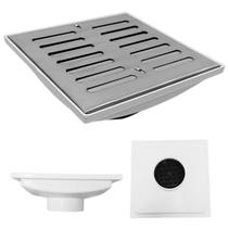 Ralo 20x20 Inox 304 com Abre Fecha Cocho Branco Saída de 75mm