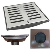 Ralo 20x20 Inox 304 com Abre Fecha Coletor Marrom Saída de 75mm