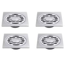Ralo Aço Inox 10x10 Banheiro Lavabo Kit 4 Unidades Higienico Resistente Seguro