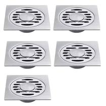 Ralo Aço Inox 10x10 Banheiro Lavabo Kit 5 unidades Resistente Higienico Grande Escoamento