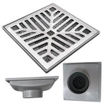 Ralo Anti Cheiro 20x20 Alumínio Concova Coletor Cinza Saída Baixa para tubo 100mm e Dupla proteção e Sifão