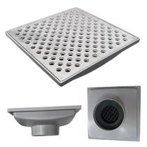 Ralo Anti Cheiro 20x20 Alumínio Perfurado Bolinha Coletor Cinza Saída Baixa para tubo de 100mm