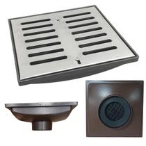 Ralo Anti Cheiro 20x20 Inox 304 com Abre Fecha Coletor Marrom Saída de 100mm