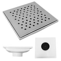 Ralo Anti Cheiro 20x20 Inox 304 Perfurado Coletor Branco Saída Baixa tubo de 100mm