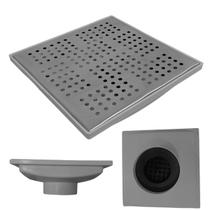Ralo Anti Cheiro 20x20 Inox Espelhado Coletor Cinza Saída 100mm