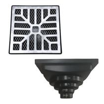 Ralo Anti Cheiro Aluminio 15x15 Concova com Tela e Coletor Preto Saída Adapt de 40mm até 100mm